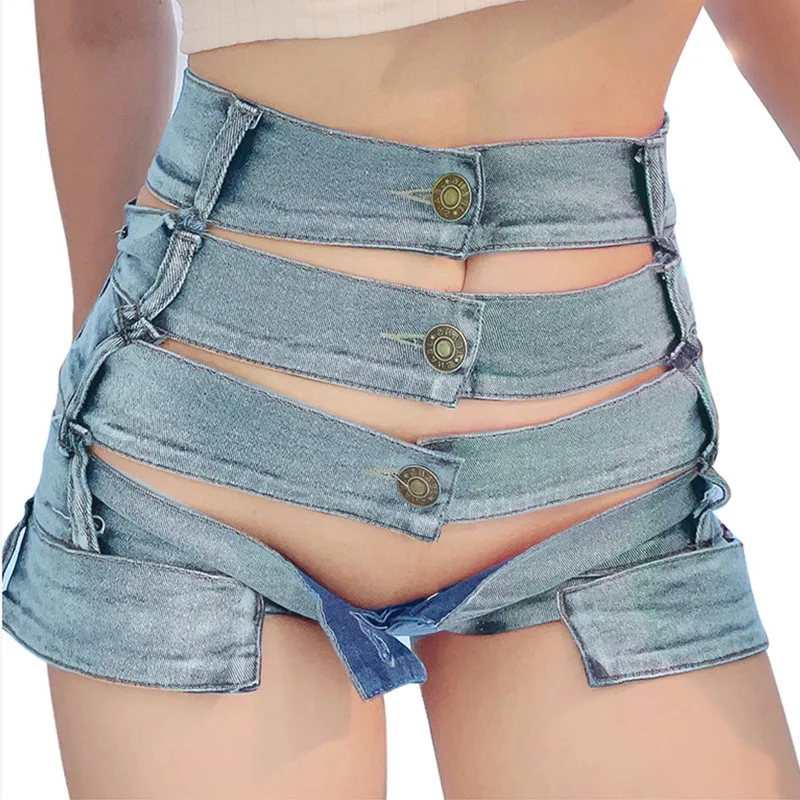 Fashion New Women Funny Hollow Denim Shorts Sexy Lady Nightclub Hot Dance Mini Jeans Female Party Clothing Girl Gift P80