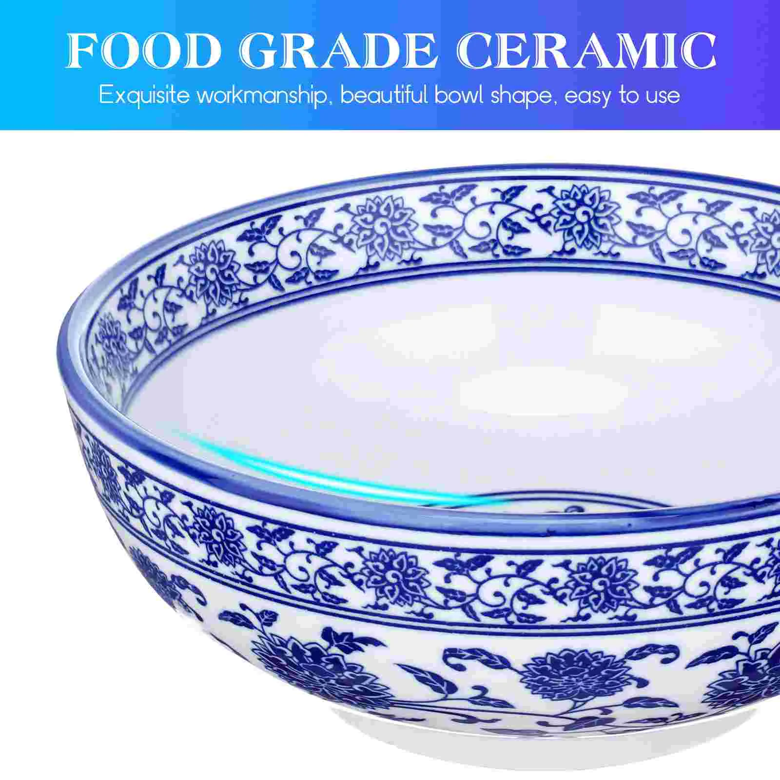 Microwavable Blue and White Porcelain Bowl Ceramic Tableware Chinese Style Mixing Kitchen Food Serving Ramen Rice Cutlery