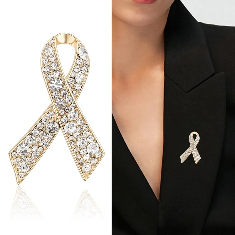 Cancer Awareness Ribbon Brooch Pin - Symbol of Support and Survival - Silver Gold Plated Accent - Thoughtful Jewelry for Women