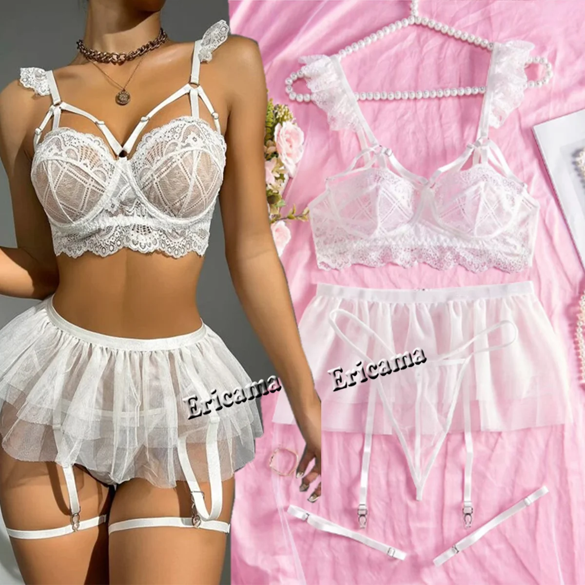 Erotic Lingerie Set Babydoll Sensual Lingerie Lace 2024 Bra Set For Women Underwear Intimate Sexi Costumes Bra And Panty Set