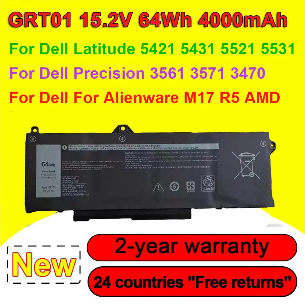 

GRT01 Аккумулятор для ноутбука Dell Latitude 5421 5431 5521 5531 Precision 3561 3571 3470 для Alienware M17 R5 AMD Series 0P3TJ R05P0