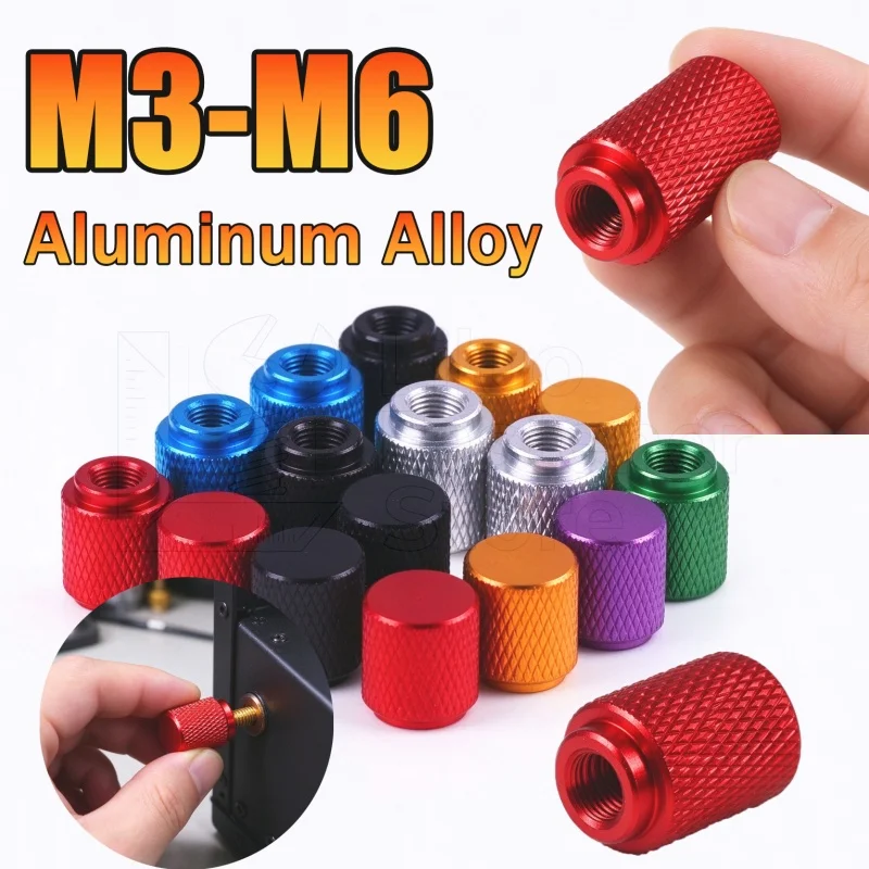 5pcs M3 M4 M5 M6 Colourful Aluminum Blind Hole Thumb Nut Lengthening and Heightening Round Knurled Handle Nut Hand Tighten Nuts