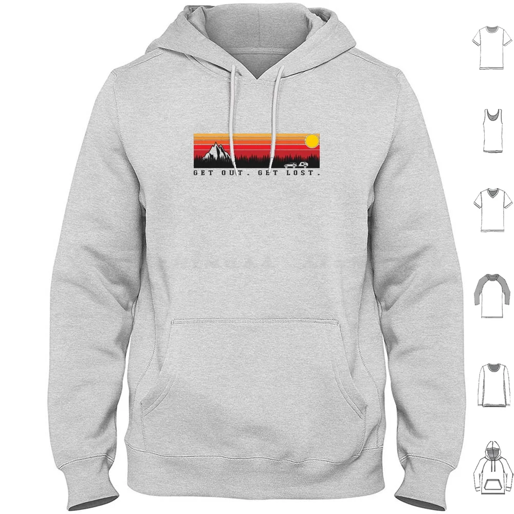 4runner 4th Gen And Trailer ( Get Out. Get Lost. Retro ) Hoodie Cotton Long Sleeve Camping Road Trip Rv Retro Old