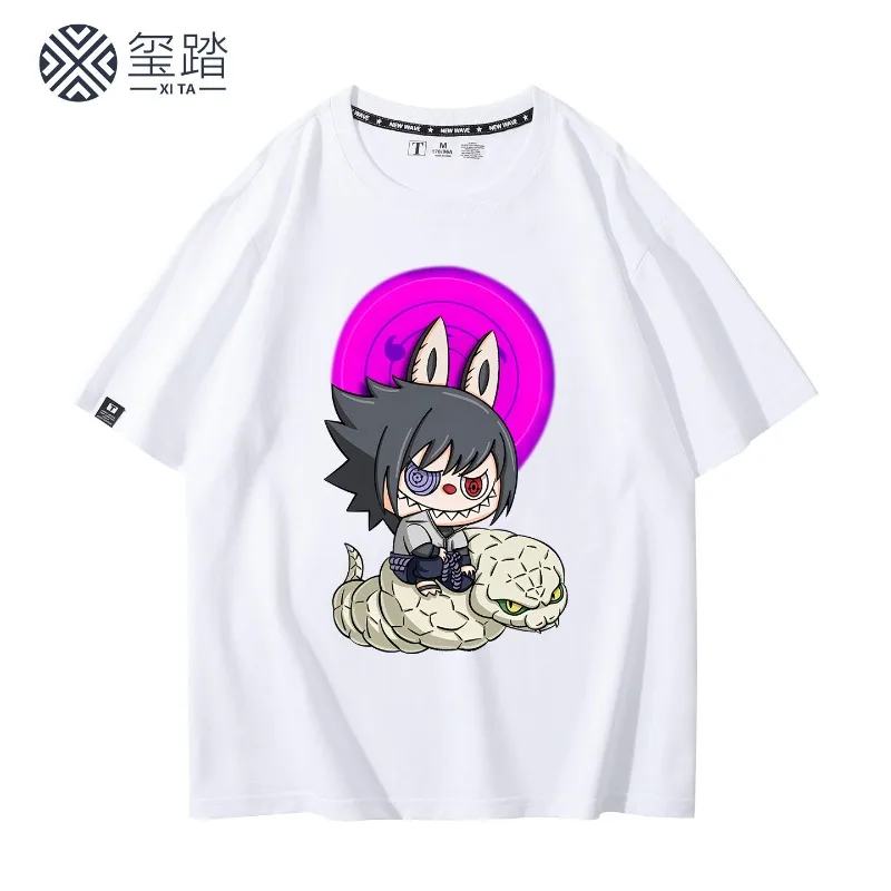 New Children's T-shirt Naruto Sasuke Kakashi Anime Pure Cotton Printed Parent-child Outfit Summer Casual Round Neck T-shirt