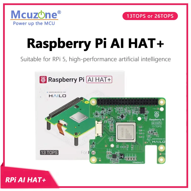 Official Raspberry Pi 5 AI HAT+ Artificial Intelligence Kit with Hailo8l/Hailo8 Accelerator Module, 13Tops/26Tops