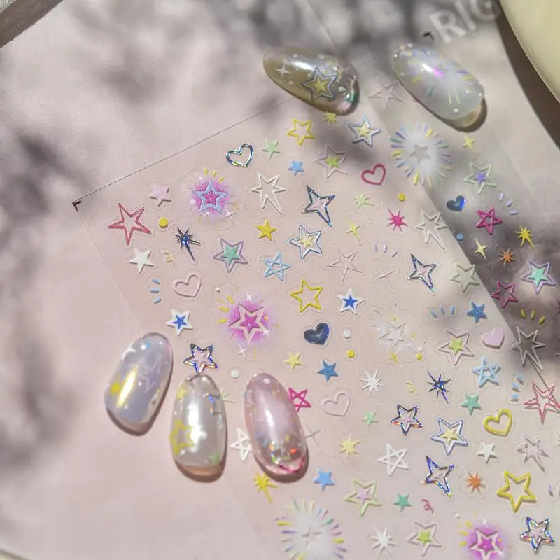 달콤한 다채로운 별 모양의 네일 아트 액세서리 스티커 패션 다섯개 별 사랑 DIY 자기 접착 손톱 장식 스티커