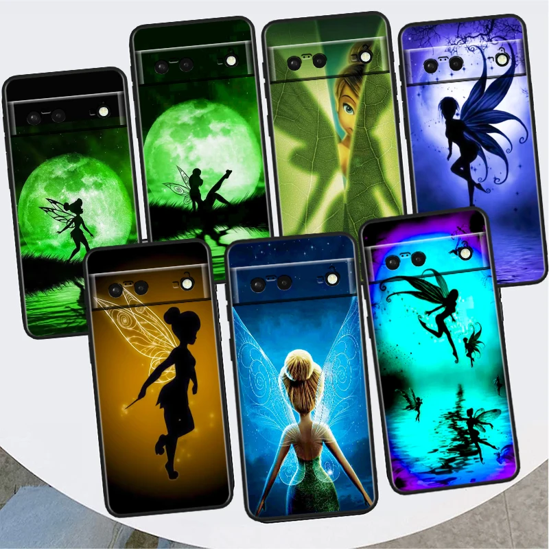 Disney Cartoon Peter Pan Tinker Bell For Google Pixel 9 8 7A 7 6A 6 5A 5 4 4A XL 5G Black Silicon Shockproof Shell TPU