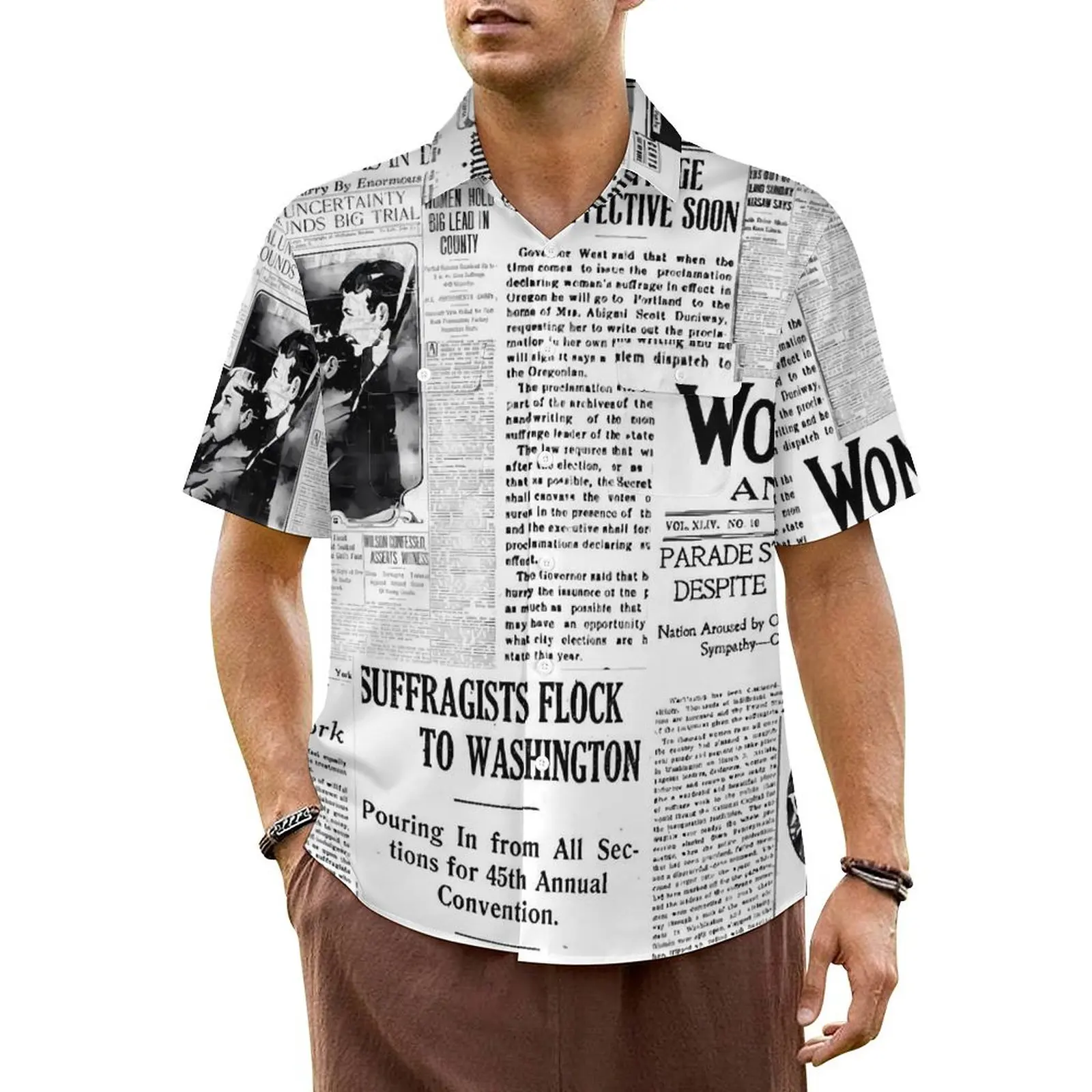 

Hawaiian Shirt Vacation Newspaper Print Blouses Making America Great Novelty Casual Shirts Man Short Sleeve Plus Size Clothing