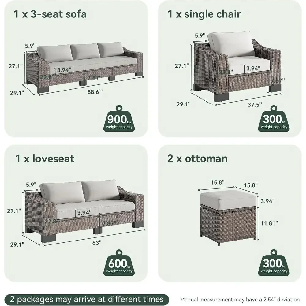 8-Piece Wicker Patio Furniture Set with Wide Armrests, Waterproof Cushions & Ottomans for Outdoor Spaces