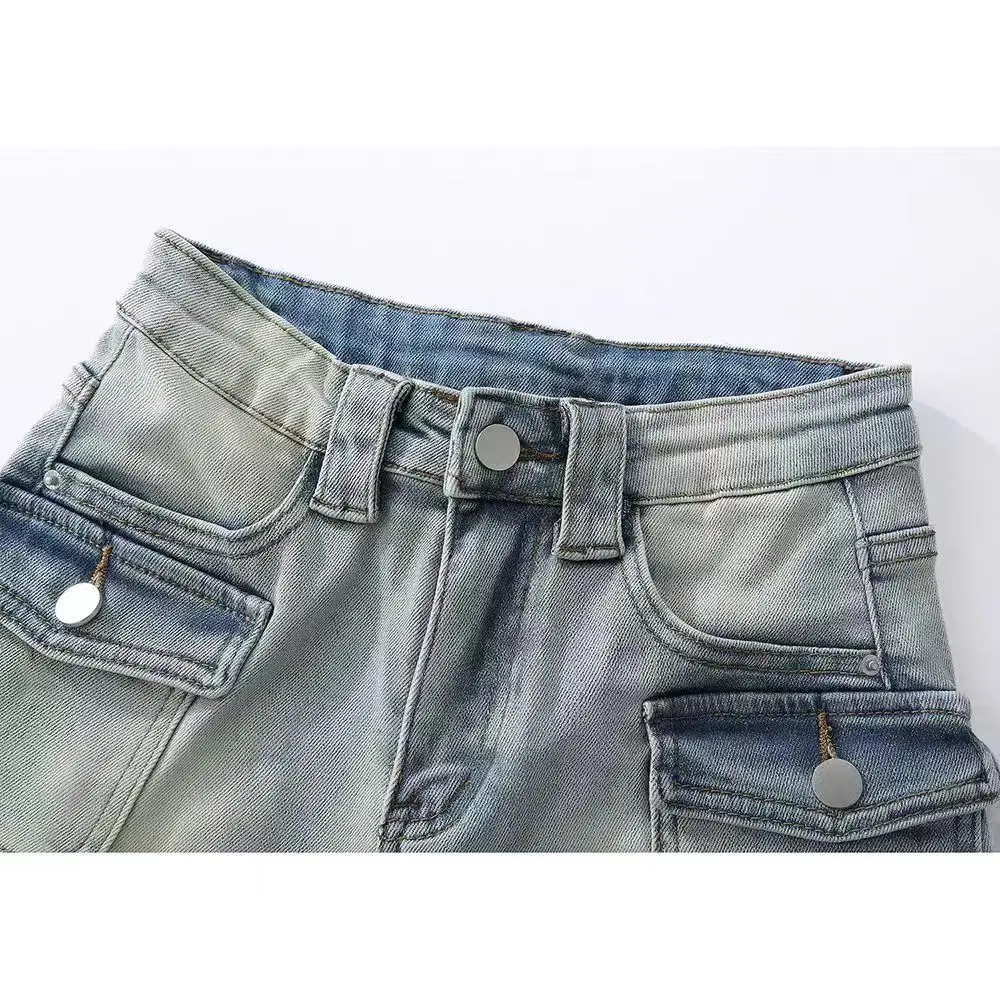 Liooil القطن بسط عالية الخصر شورت جينز امرأة الصيف 2025 عرق غير رسمي مع جيب سستة أبيض أسود مكبل الدينيم السراويل