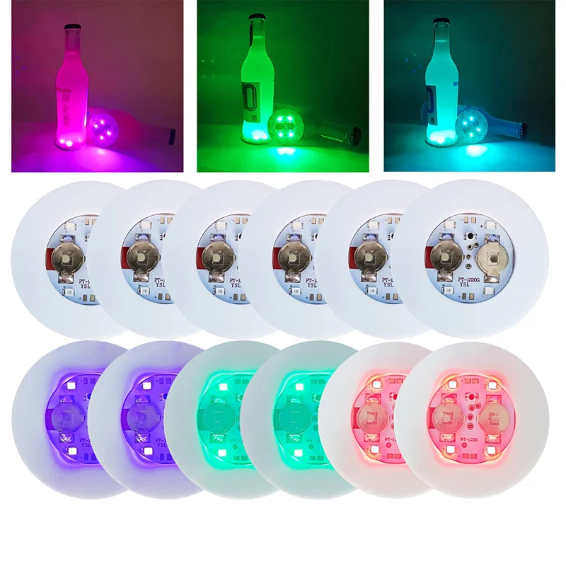 1/10/20/50pcs LED Coaster Lights Battery Powered Luminous Drinking Cup Pads Lamp Liquor Bottles Coaster Stickers Club Bars Party