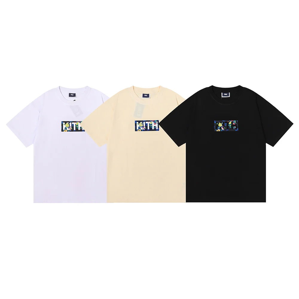 KITH American Retro Floral Letter Print Loose Fit Cotton Short Sleeve T-Shirt Street Style Hip Hop Casual Unisex Top