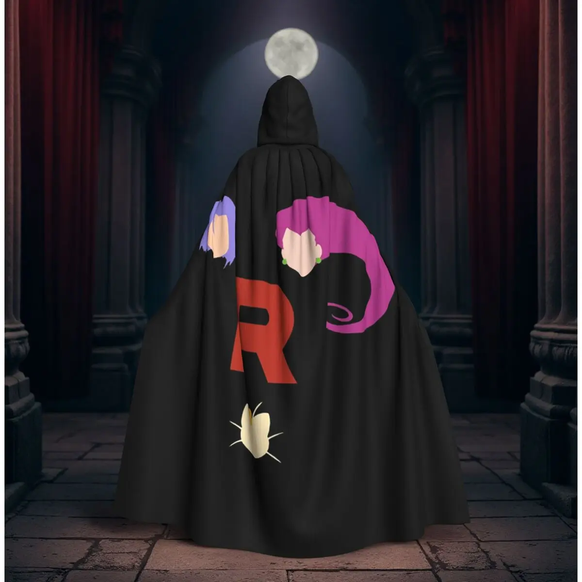 Capa larga con capucha con logotipo de Letter R Team Rocket, disfraz medieval de bruja, capa de cosplay, abrigo de Halloween, unisex para adultos