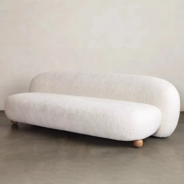

&c Three-seater Sofa Without Armrests, Chenille Fabric, Cream White, Irregular Shape, for Living Room or Apartment.