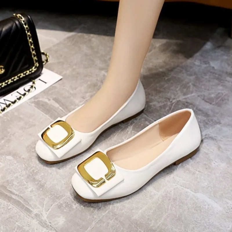 

Women's New 2026 Soft Sole Square Toe Ballet Flats Leather Low-Cut Elegant Gentle Casual Comfortable Walking Shoes for Daily Use