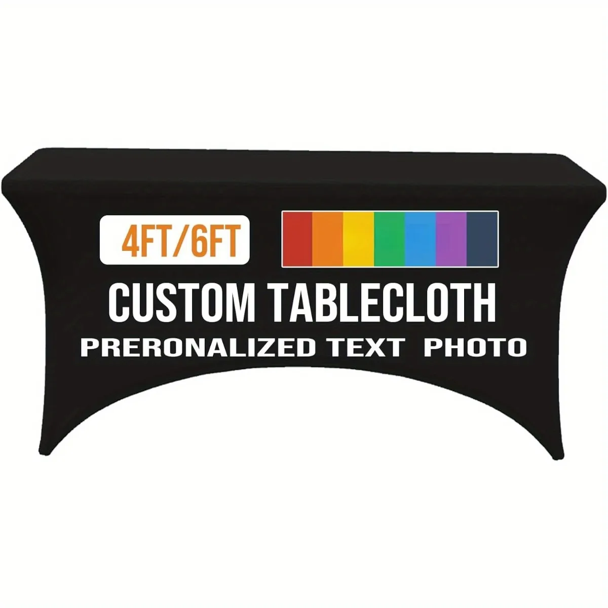 Custom Stretch Tablecloth 6FT Personalized Logo Text Photo Polyester Cover For Indoor Outdoor Events