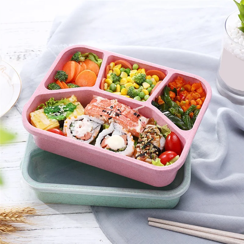 

A19F-4 Compartments Bento Lunch Box Snack Containers Durable And Safe Lunch Containers For Adults With Transparent Lid