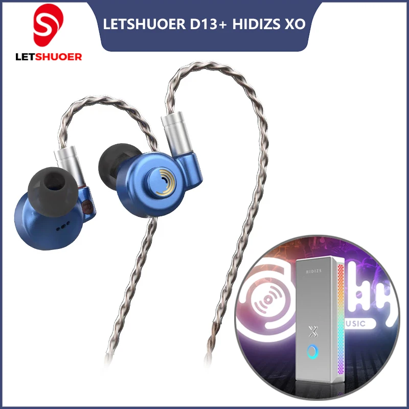 

Letshuoer D13 HIFI IEMs In Ear Wired Earphones 13mm Diamond-like Carbon DLC Diaphragm Dynamic Headphones+Hidizs XO Single-ended