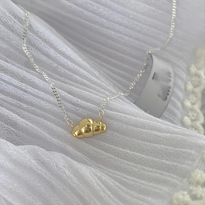 Sam Panda 925 Sterling Silver Necklace for Women Sweet Romatic Golden Bread Cute Office Ins Jewelry Party Gift Dropshipping