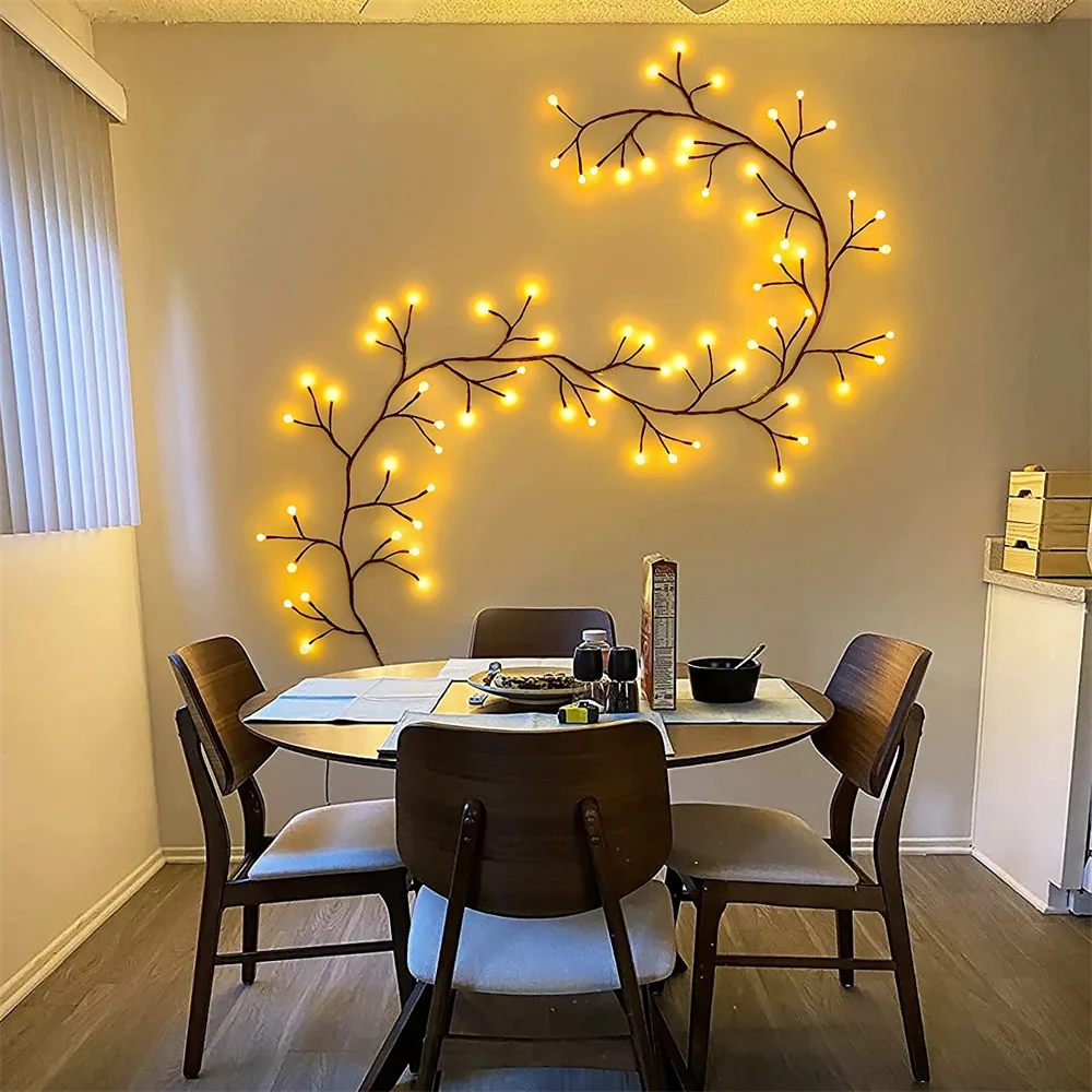 Imagem -06 - Videira para Decoração do Quarto Luz Faça Você Mesmo Artificial Willow Vine Plantas Luzes Árvores Ramos Paredes Natal Sala Festa 2.5m 60led