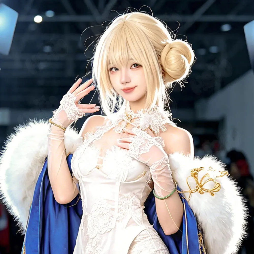 Azur Lane Jeanne D'Arc Cosplay Wig, 40cm Short Light Gold Synthetic Hair Including Wig Cap