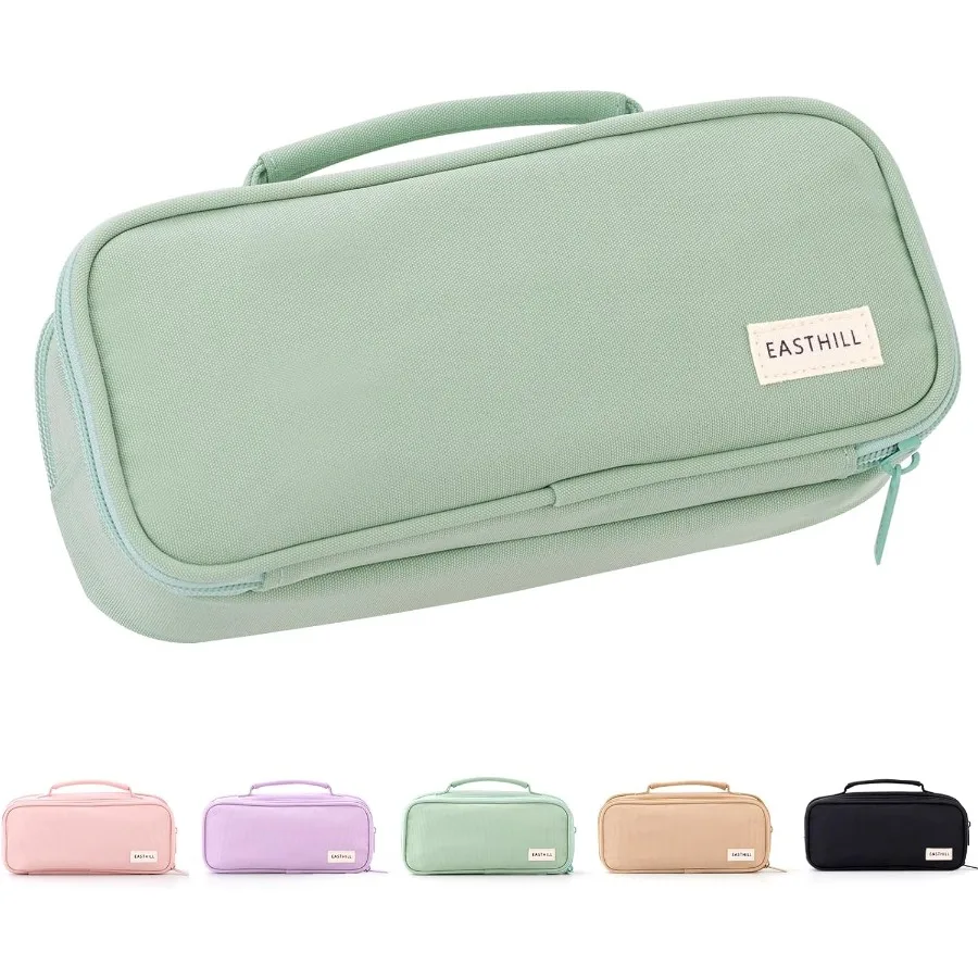 

EASTHILL Large Capacity Pencil Case Pen Pouch Organizer Canvas Pencil Bag with Handle School Supplies for Teen GirlsGreen