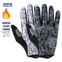 KEMALOCE Cycling Gloves Winter Full Finger Men&Women Motorcycle MTB Gloves White&Black Fleece Thermal Fabric Bike Mittens