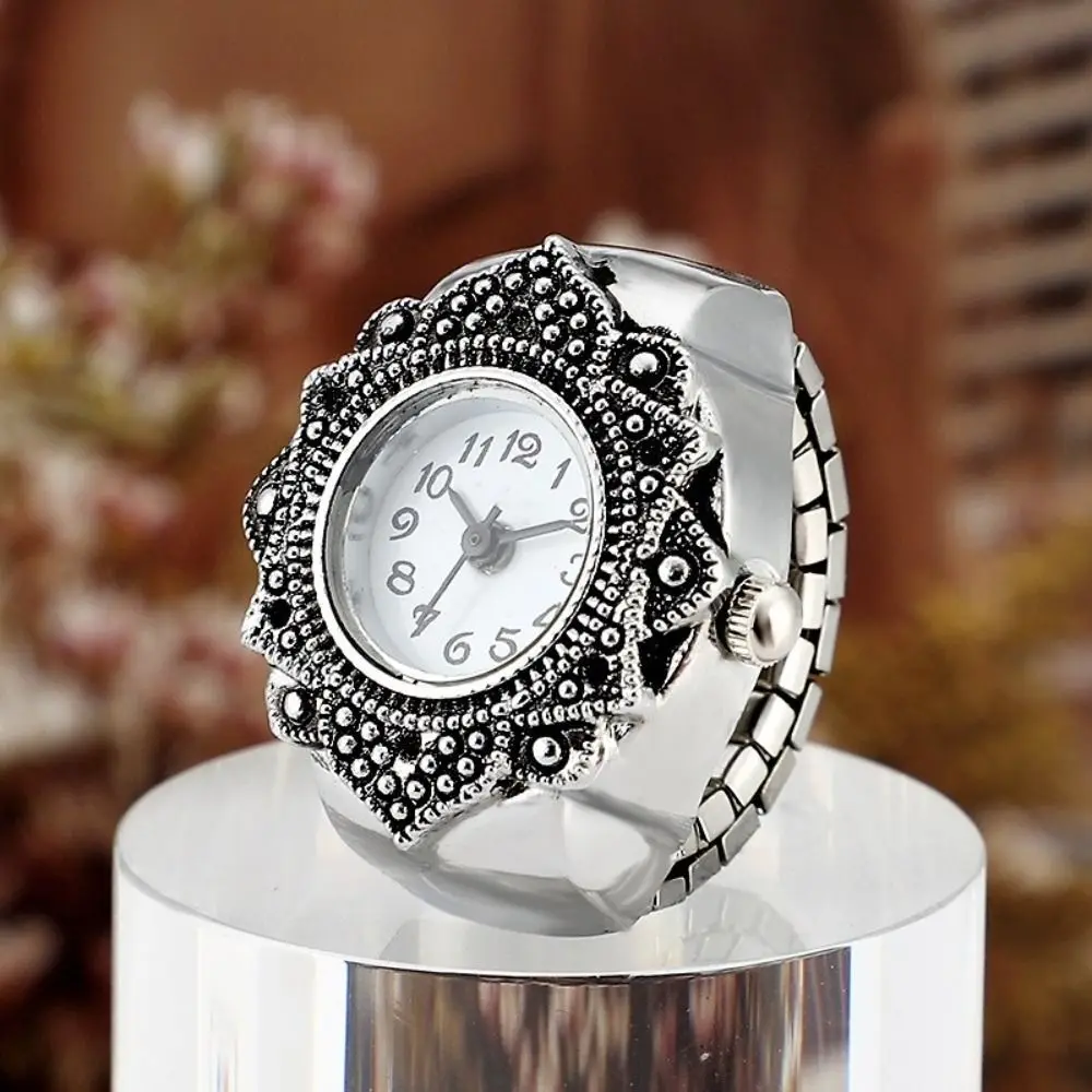 New Gift Jewelry Clock Ring Watch Round Quartz Finger Rings Elastic Stretchy Rings Digital Watch