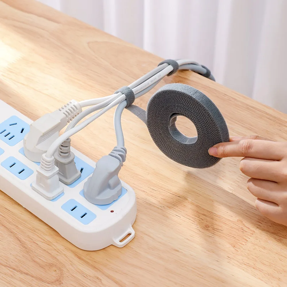 1/2 Inch X 16.4ft Hook and Loop Straps Grey Double Sided Reusable Cable Straps Self-Gripping Cut To Length