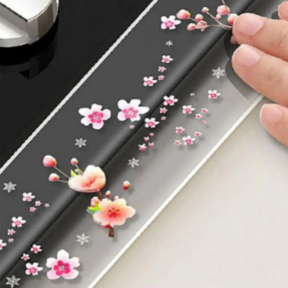 Adhesive Tape Waterproof Transparent Flower Print Cuttable Sealing Corners Seams Caulk Tape Flexible Corner Sealant Tape