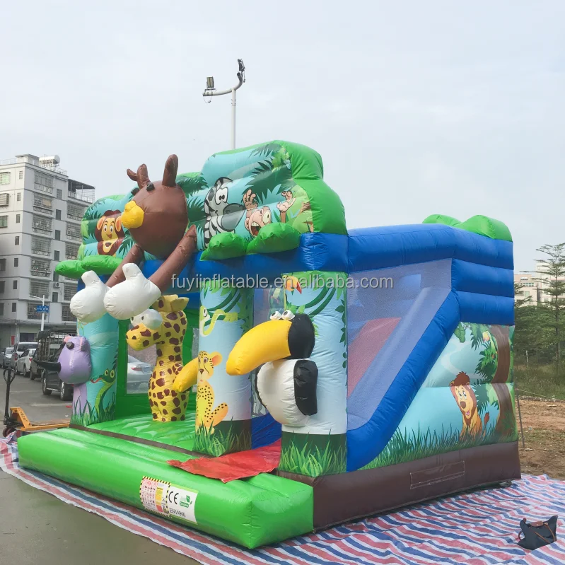 Jungle Animal Theme Bounce Castle Inflatable Jumper Bounce House Inflatable Bouncy Combo With Slide