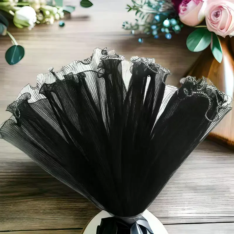Golden Edge Mesh Wave Yarn Roll for Creative Bouquet Wrapping Wedding Table Decoration Handmade Craft 4Yards by 28CM