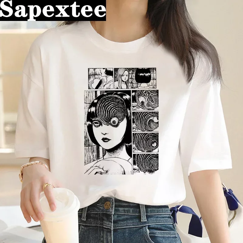 Camiseta junji ito para mujer, camiseta harajuku kawaii estética japonesa, ropa de calle tumblr