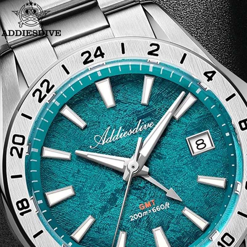 ADDIESDIVE Dual Time Zones Men's Watch AD2548 Luminous Sapphire Swiss 515-24H Quartz Watch Diving 200m Waterproof GMT Watch New
