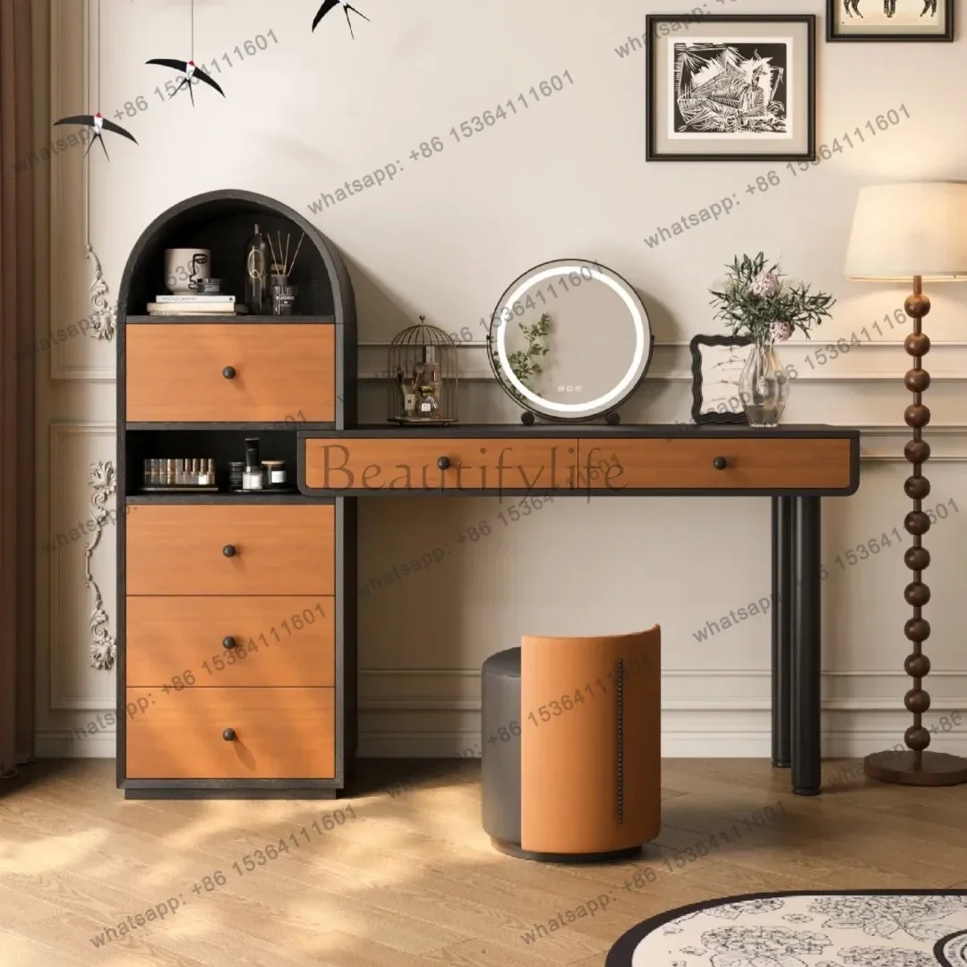 

56-дюймовый комод в стиле французского ретро, интегрированный в спальню, из массива дерева, с выдвижным туалетным столиком