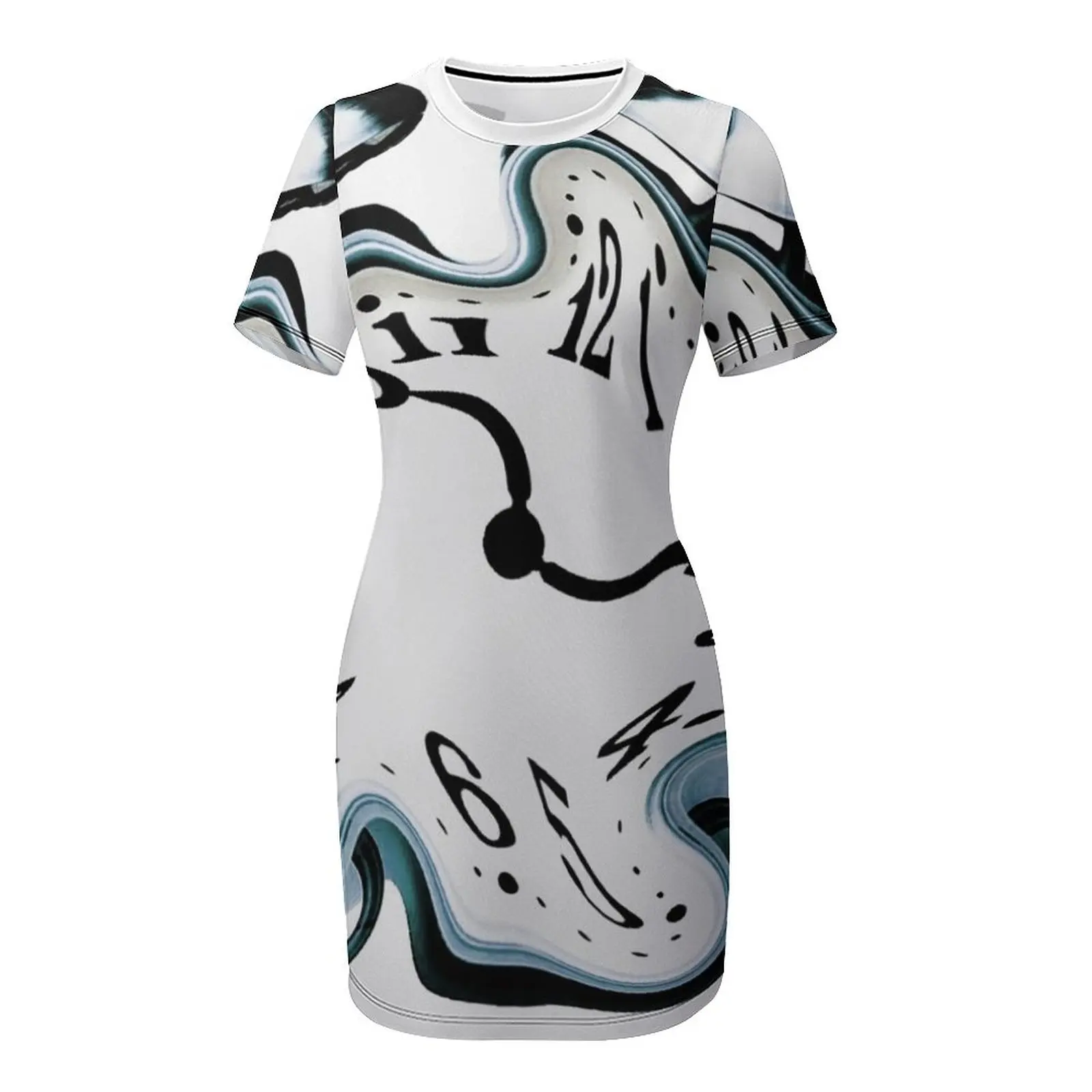 Abito Elegante a Maniche Corte Stile Dali, Vestito da Cerimonia Femminile, Abbigliamento Elegante per Donna