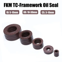 ID 5/6/7/8/9/10mm FKM Framework Oil Seal TC Fluoro Rubber Gasket Rings Cover Double Lip with Spring for Bearing Shaft