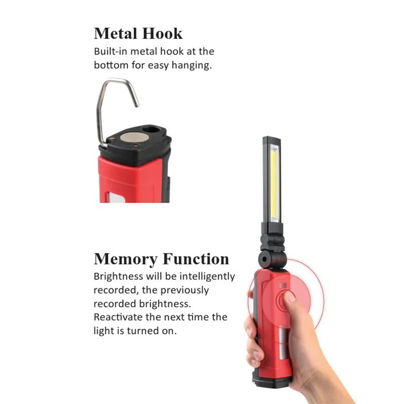 The latest portable  flashlight  USB rechargeable LED work light magnetic COB lantern outdoor hook light