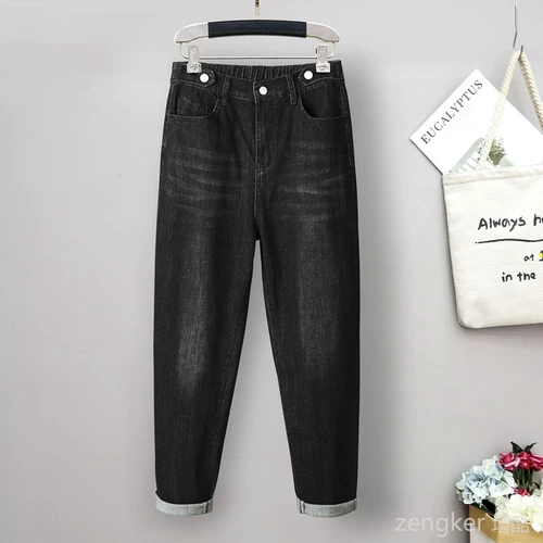 Imagen 2 del producto Pantalones de vaca de talla grande para mujer, Pantalón elástico de cintura alta, holgado y delgado, Harlan, otoño e invierno, 110kg