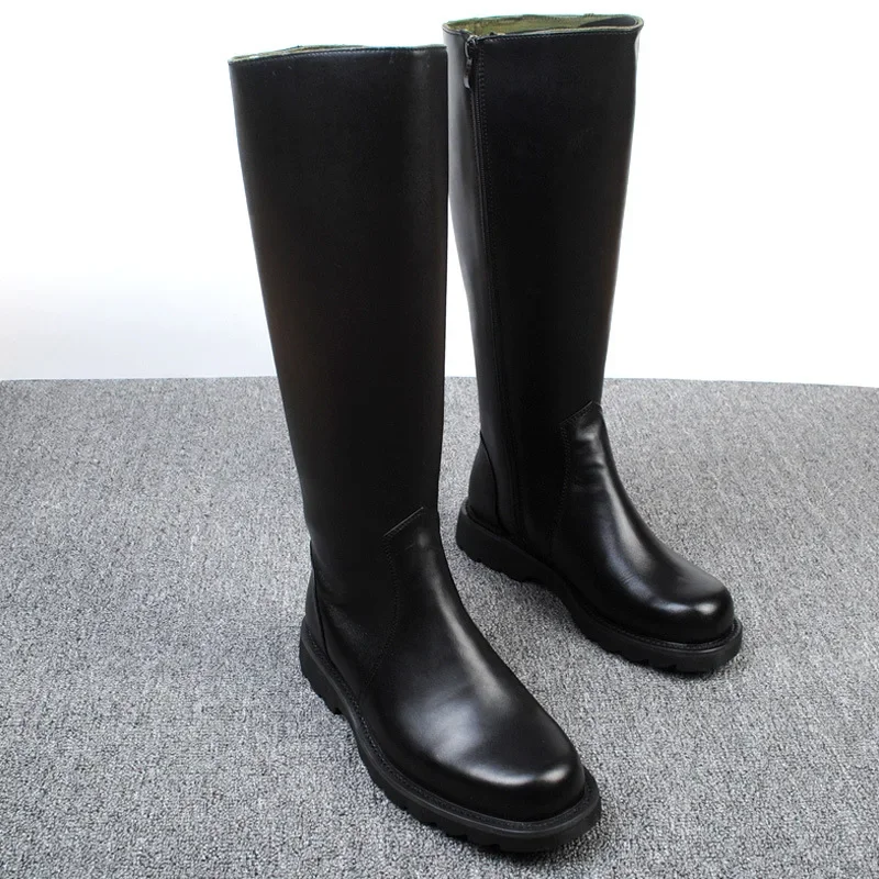 Sapato de couro genuíno alto masculino, botas pretas longas, botas de equitação de cavaleiro, moda de qualidade, novo, plus size 38-46, 2024