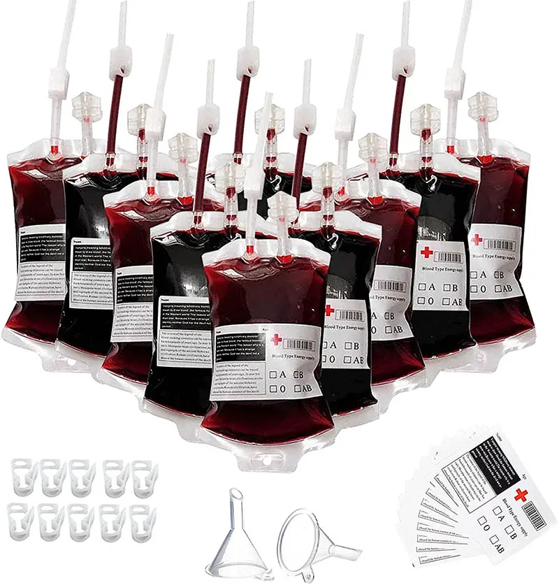 10pcs/lot 350ml Halloween Blood Bag For Drinks PVC Drink Pouches Vampire Theme Party Props Horror Halloween Party Accessories