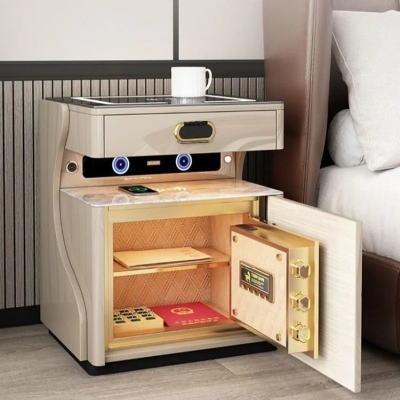Bedside safe integrated paint storage cabinet wireless charging sensor light bluetooth