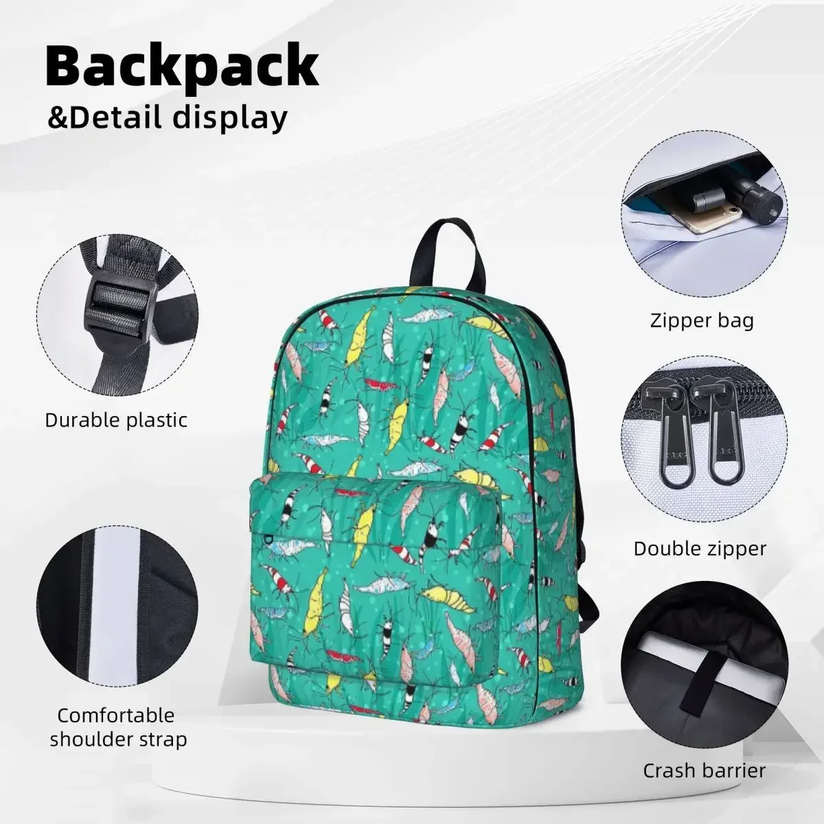 Aquarium Fancy Ornamental Shrimp Backpacks Large Capacity Student Book bag Shoulder Bag Laptop Rucksack Children School Bag