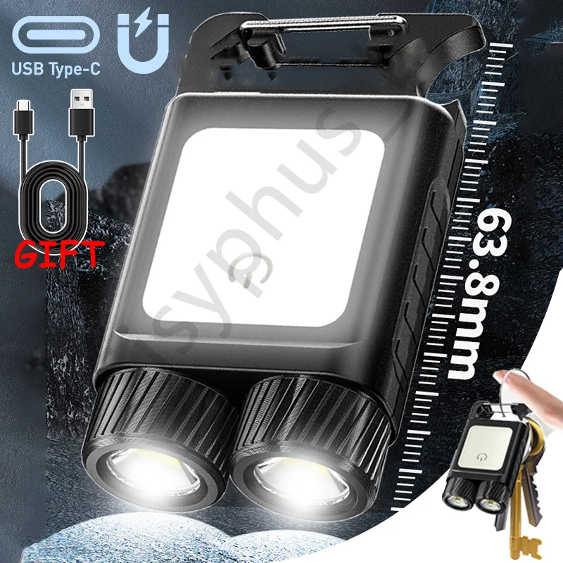 Mini Keychain Flashlight with Clip Super Bright Pocket Torch Light LED Magnetic COB EDC Mini Keychain Flashlight Rechargeable