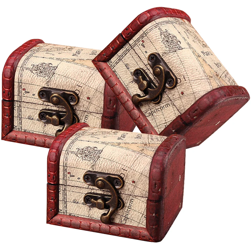 3 قطعة صندوق تخزين المجوهرات ريترو ستايل خشبي الكنز الصدر خمر حلية المنظم الذاكرة هدية صندوق الخشب الكنز الصدر