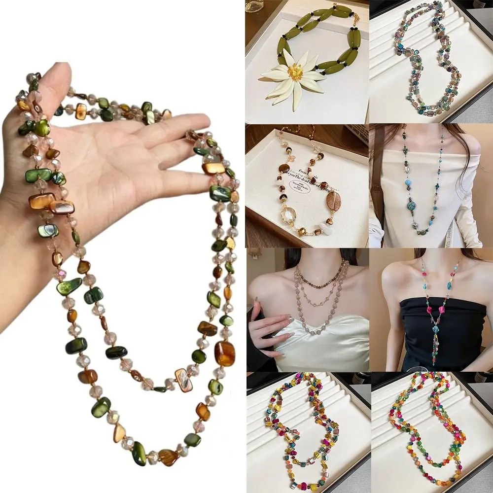 Fashion Bohemian Antique Necklace Shell Beaded Colorful Double Layers Necklace Stackable Vintage Necklace Women Girls