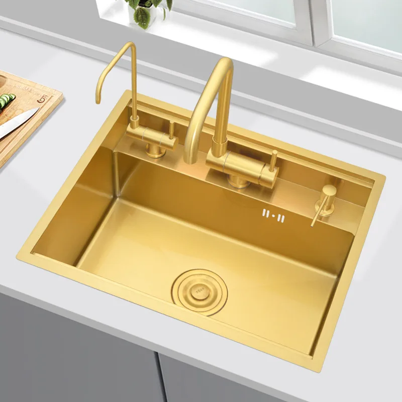 #Golden hidden sink Nakajima bar counter Invisible small single slot Nano 304 stainless steel sink Household vegetable basin