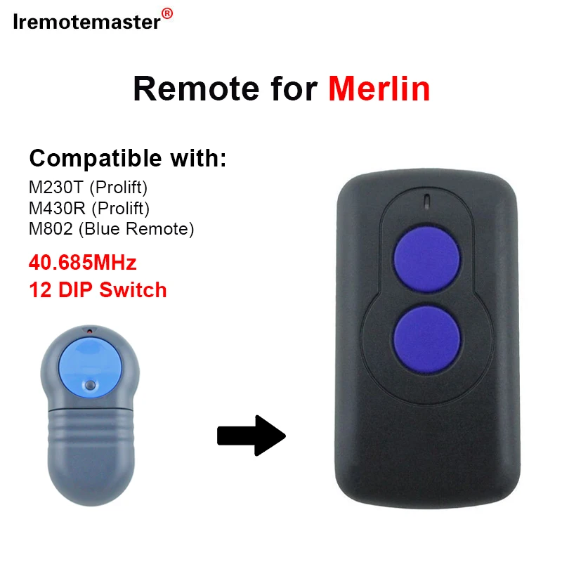 For Merlin M802 Blue Garage Door Remote Control