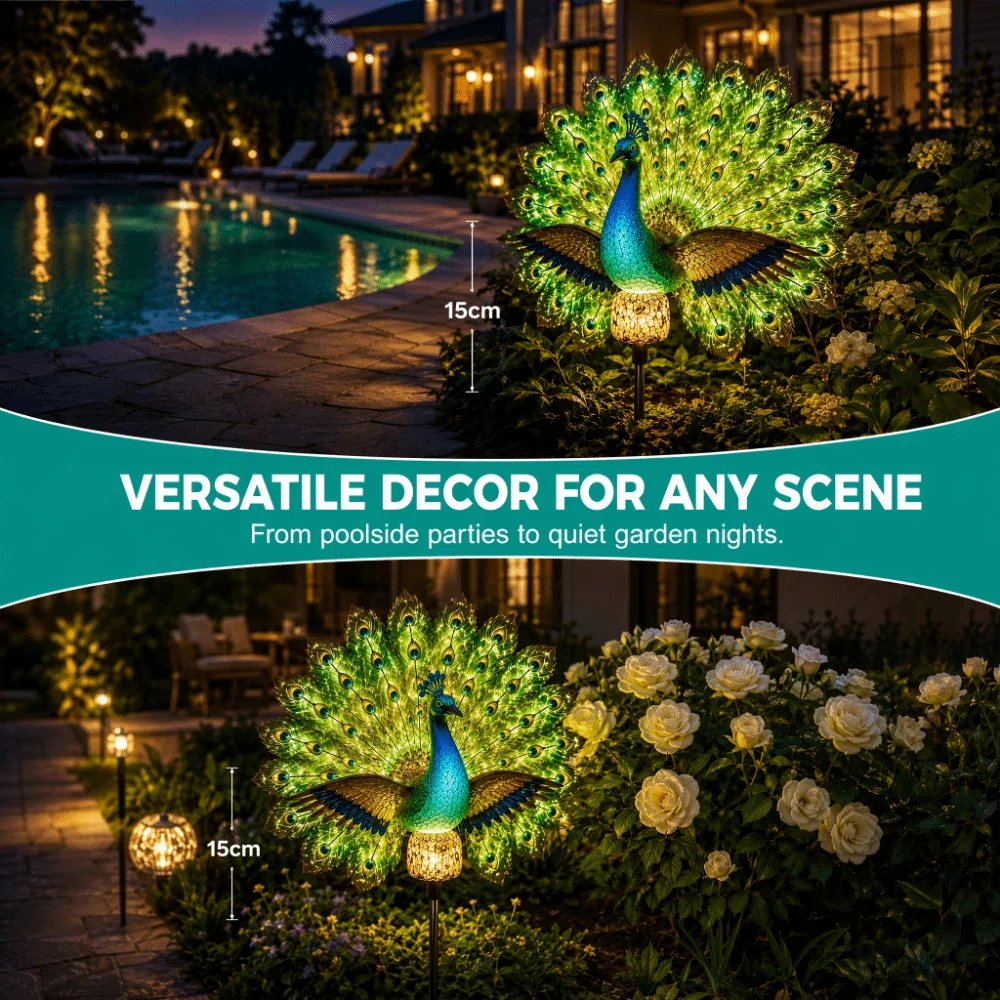 Waterproof Solar Garden Lights Energy Saving Resin Peacock Garden Decor Auto Activation Outdoor Statue