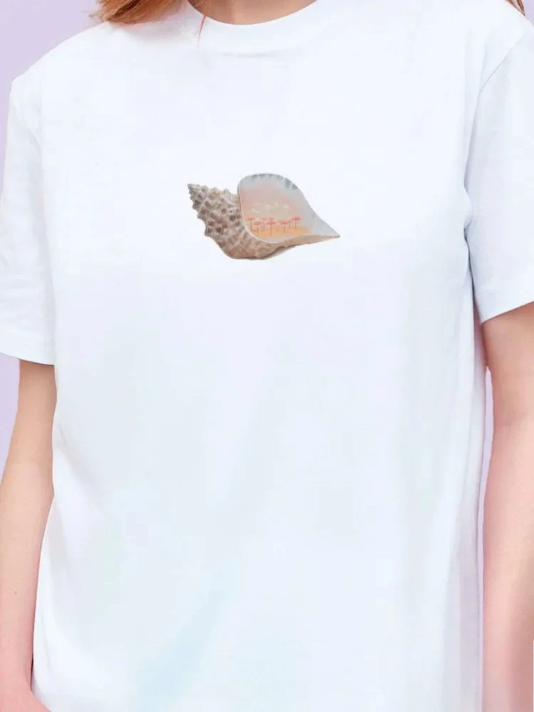 Summer Classic Conch Women Clothes Printed Graphic T Shirt New Russian Style Ins White Simple Beach Travel Oversized T Shirt